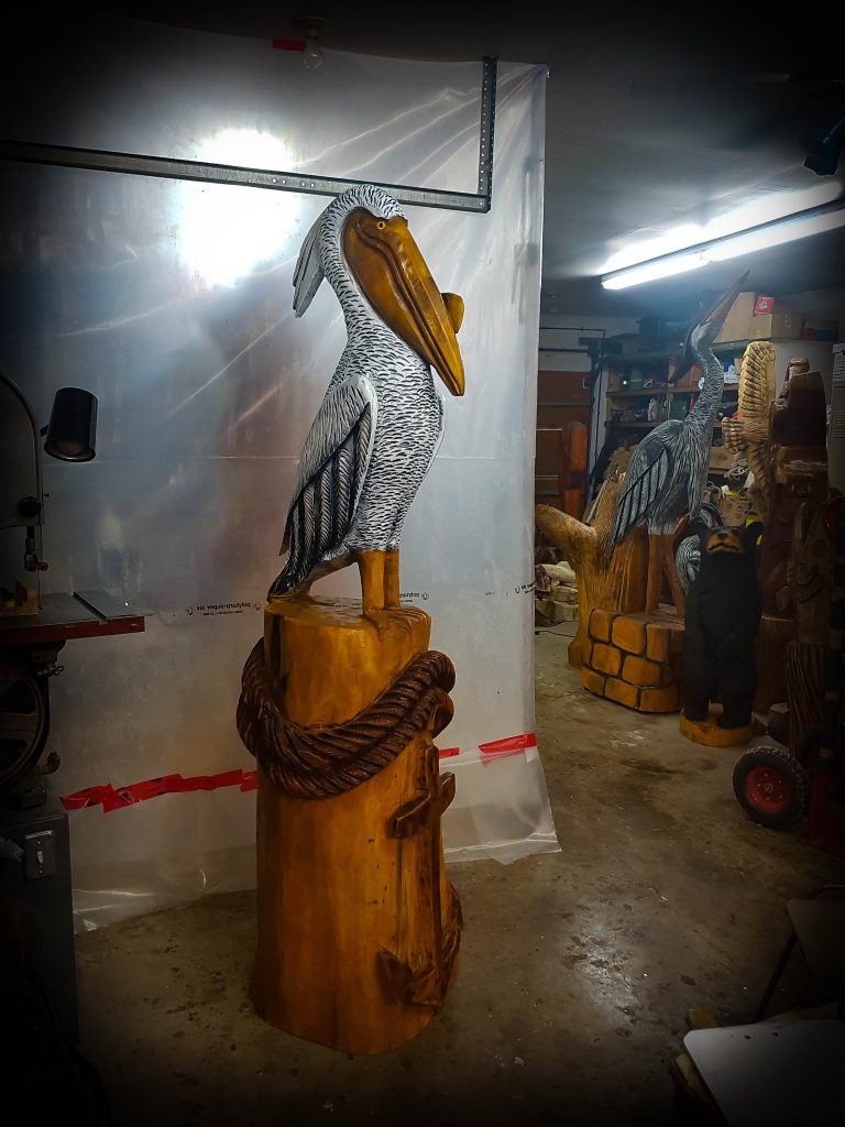 Chainsaw carved Pelican