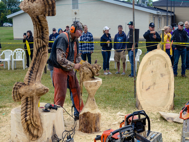 Chainsaw carving quick carve event at 4P chainsaw carving challenge 